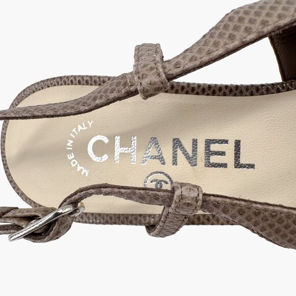 Chanel CC Cap Toe Slingback Kitten Pumps Heels Taupe Leather Size 38 US 7-7.5 - Picture 15 of 16